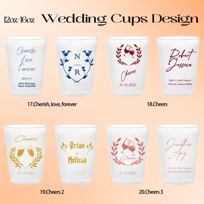 Personalized wedding 12oz 16oz Plastic Cups Monogrammed Wedding Favor Customized Shatterproof Plastic Cup Reception Rehearsal Shower Cup - image5